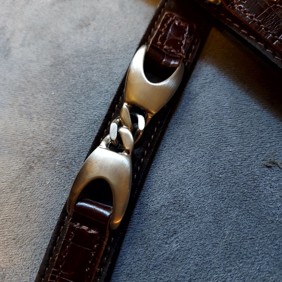 Streets Ahead Women's Brown Leather Belt, Silver Accents, Made In USA - Picture 3 of 8